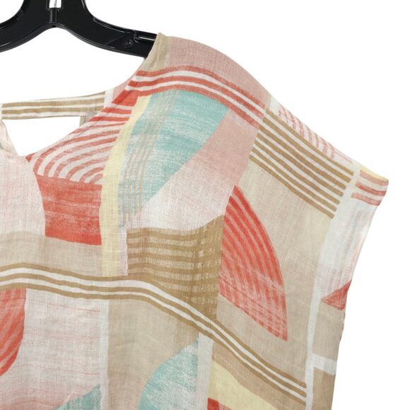 Chicos Linen Poncho Blouse Womens Size S/M Geometric Keyhole Back Pullover - Picture 10 of 16